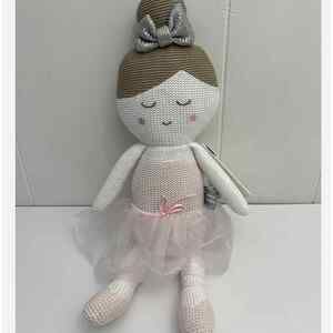 Emma Ballerina Doll Plush Knit Toy Rattle Pink Sliver Bow Living Textiles NEW